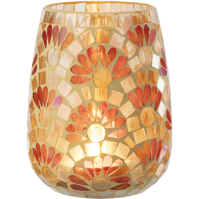 Grand Bougeoir bohème chic D 12 cm Verre Blanc cassé Jaune Mosaïque Solezia 