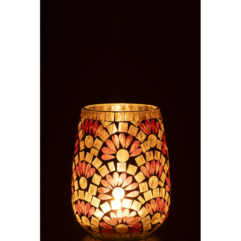 Grand Bougeoir bohème chic D 12 cm Verre Blanc cassé Jaune Mosaïque Solezia 