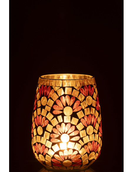 Grand Bougeoir bohème chic D 12 cm Verre Blanc cassé Jaune Mosaïque Solezia 