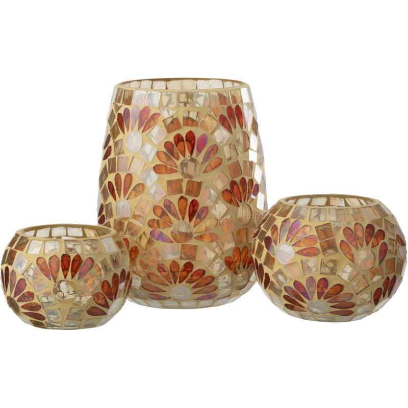 Grand Bougeoir bohème chic D 12 cm Verre Blanc cassé Jaune Mosaïque Solezia 