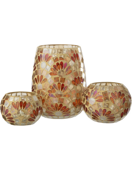 Grand Bougeoir bohème chic D 12 cm Verre Blanc cassé Jaune Mosaïque Solezia 