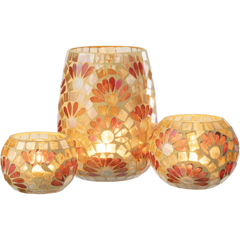 Grand Bougeoir bohème chic D 12 cm Verre Blanc cassé Jaune Mosaïque Solezia 