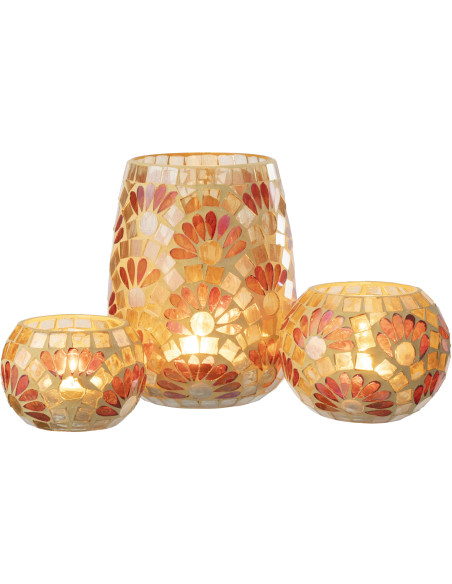 Grand Bougeoir bohème chic D 12 cm Verre Blanc cassé Jaune Mosaïque Solezia 