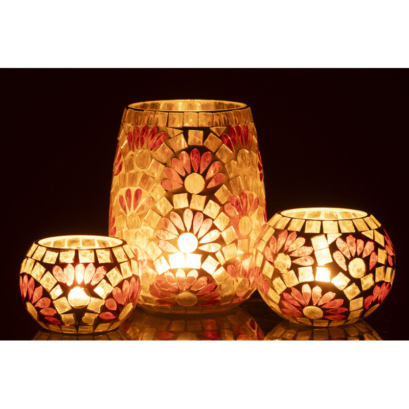 Grand Bougeoir bohème chic D 12 cm Verre Blanc cassé Jaune Mosaïque Solezia 