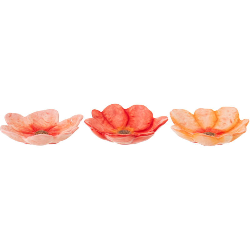 Lot de 3 Vide-poches déco Fleurs 13 cm Dolomite Orange Rouge Pêche Bohésia 