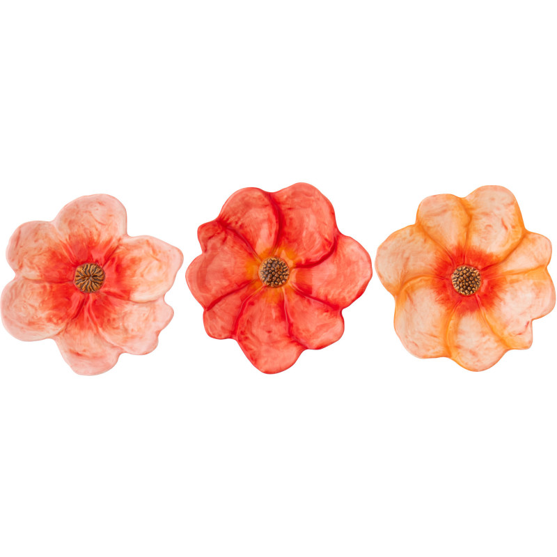 Lot de 3 Vide-poches déco Fleurs 13 cm Dolomite Orange Rouge Pêche Bohésia 