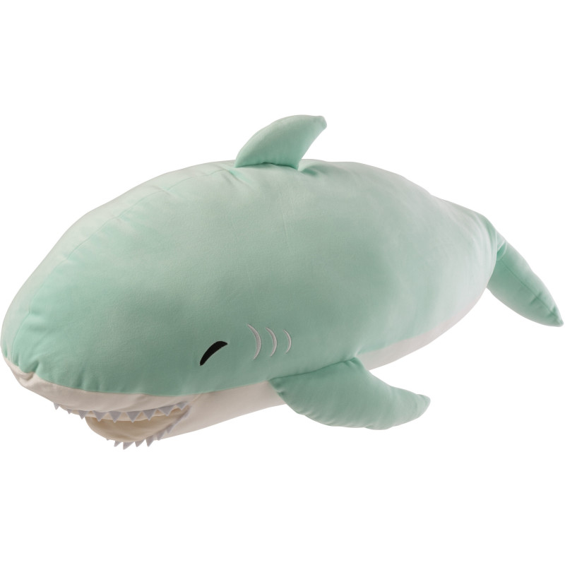 Grande Peluche XXL Requin Sourire 90 cm Tissu Vert menthe Blanc Sharkidy 