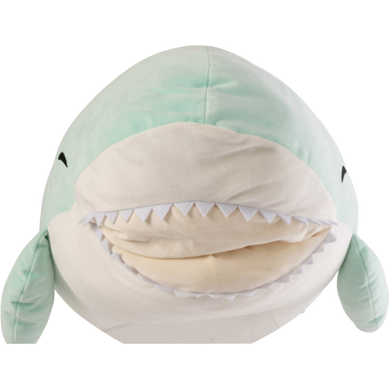 Grande Peluche XXL Requin Sourire 90 cm Tissu Vert menthe Blanc Sharkidy 