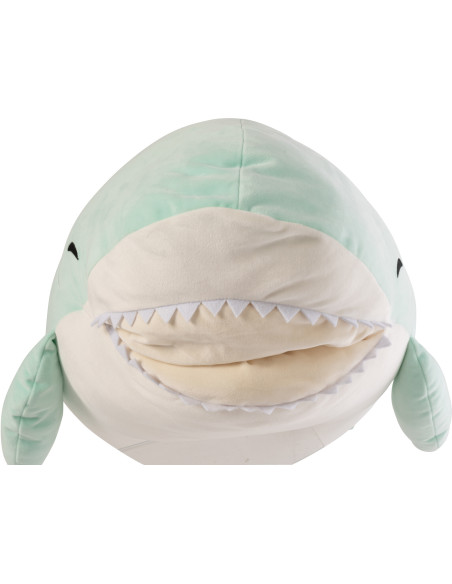 Grande Peluche XXL Requin Sourire 90 cm Tissu Vert menthe Blanc Sharkidy 