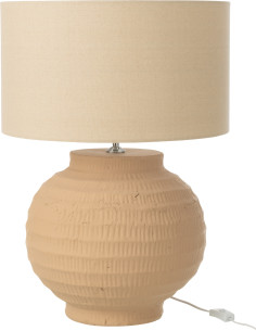 Grande Lampe boule Japandi chic H 62 cm Terre cuite Beige Tissu Toreko 