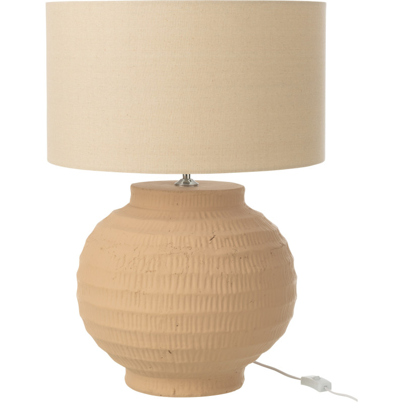 Grande Lampe boule Japandi chic H 62 cm Terre cuite Beige Tissu Toreko 