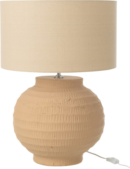 Grande Lampe boule Japandi chic H 62 cm Terre cuite Beige Tissu Toreko 