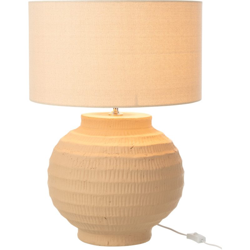 Grande Lampe boule Japandi chic H 62 cm Terre cuite Beige Tissu Toreko 