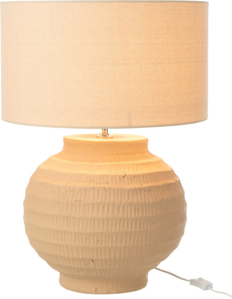 Grande Lampe boule Japandi chic H 62 cm Terre cuite Beige Tissu Toreko 