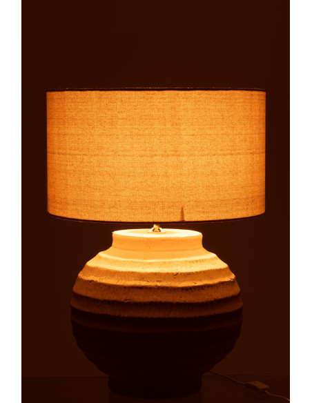 Grande Lampe boule Japandi chic H 62 cm Terre cuite Beige Tissu Toreko 