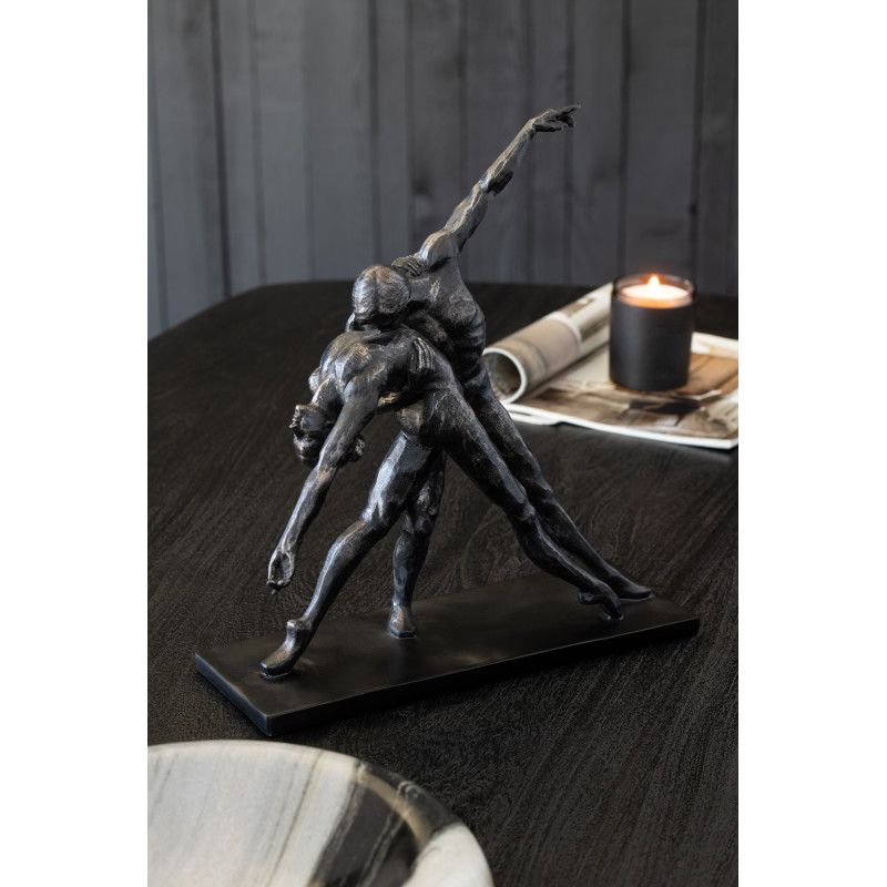 Statuette déco Couple dansant H 38 cm Poudre de chaux Noir Elanova 