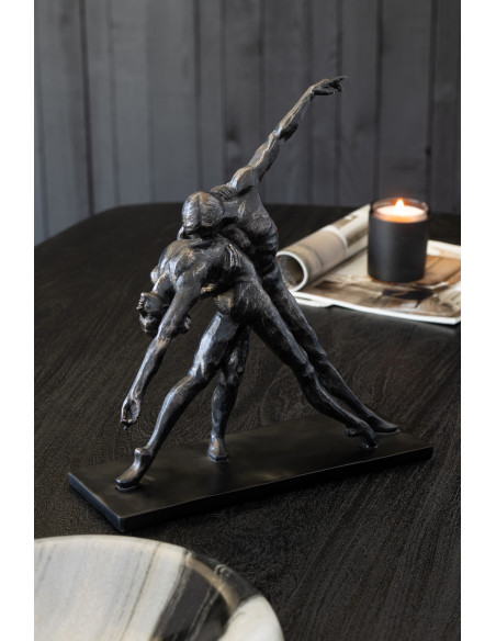 Statuette déco Couple dansant H 38 cm Poudre de chaux Noir Elanova 