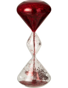 Grand Sablier design chic H 27 cm Verre Transparent Paillette Rouge Sabléon 