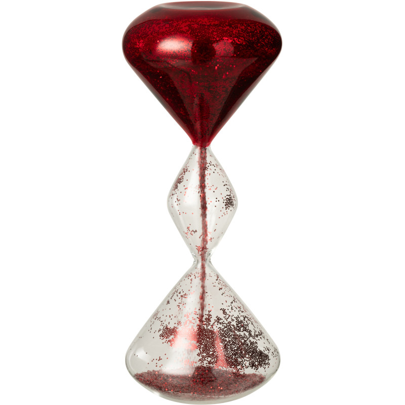 Grand Sablier design chic H 27 cm Verre Transparent Paillette Rouge Sabléon 