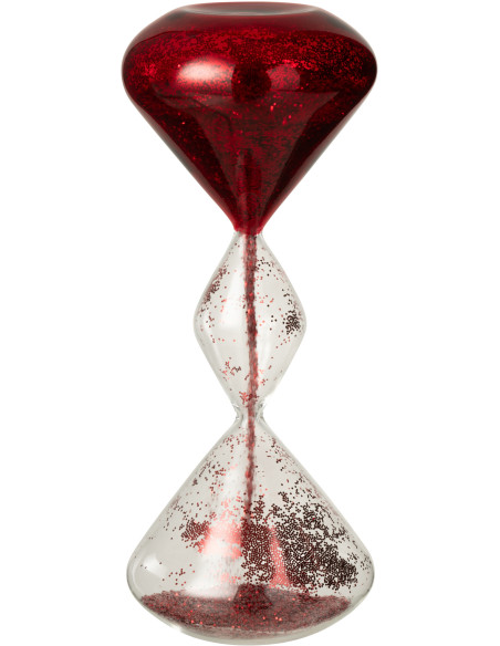 Grand Sablier design chic H 27 cm Verre Transparent Paillette Rouge Sabléon 