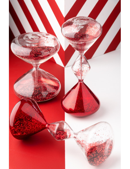 Grand Sablier design chic H 27 cm Verre Transparent Paillette Rouge Sabléon 