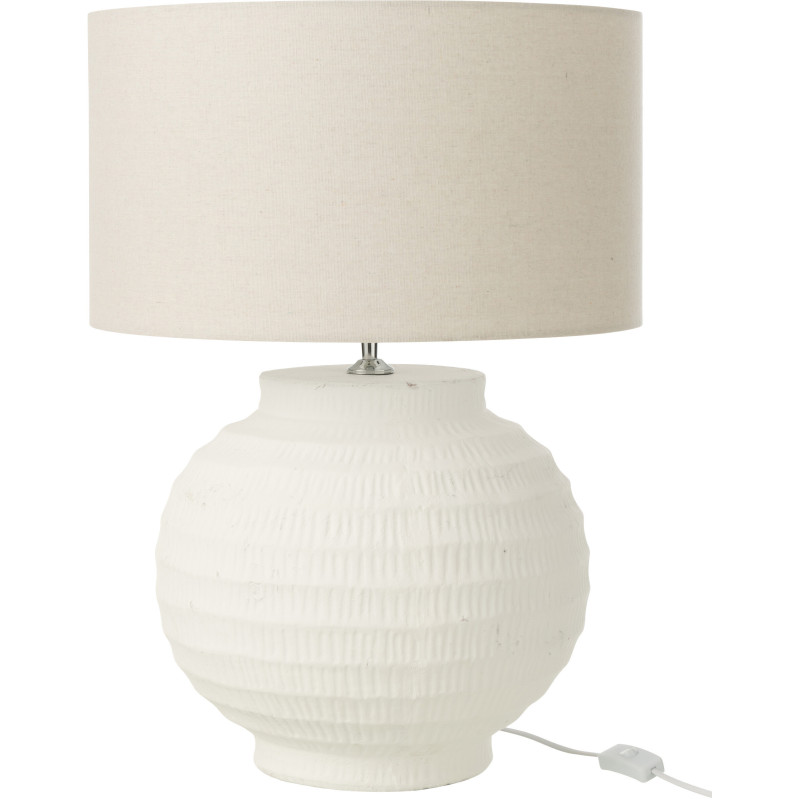 Grande Lampe boule Japandi chic H 62 cm Terre cuite Beige Tissu Blanc Toreko 