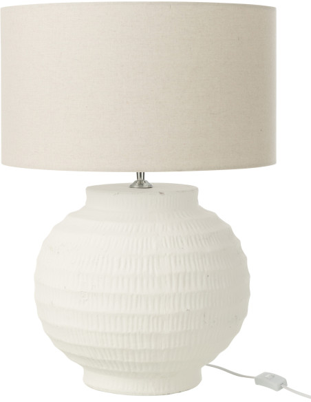 Grande Lampe boule Japandi chic H 62 cm Terre cuite Beige Tissu Blanc Toreko 