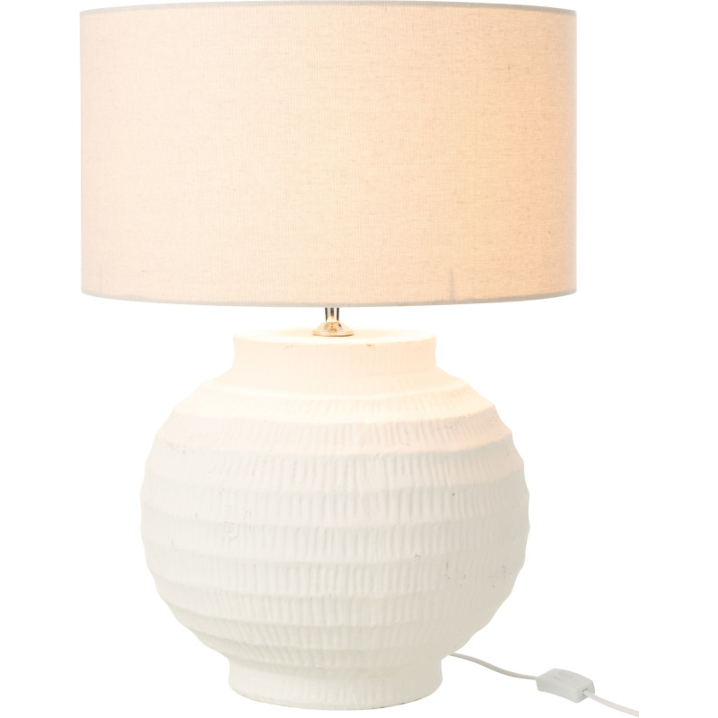 Grande Lampe boule Japandi chic H 62 cm Terre cuite Beige Tissu Blanc Toreko 