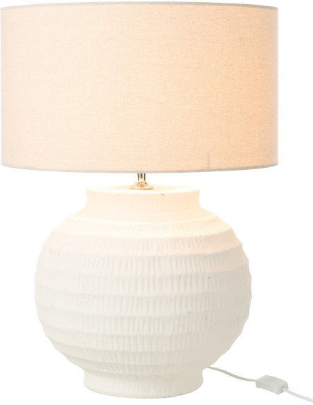 Grande Lampe boule Japandi chic H 62 cm Terre cuite Beige Tissu Blanc Toreko 