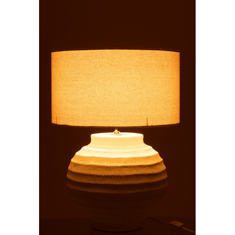 Grande Lampe boule Japandi chic H 62 cm Terre cuite Beige Tissu Blanc Toreko 