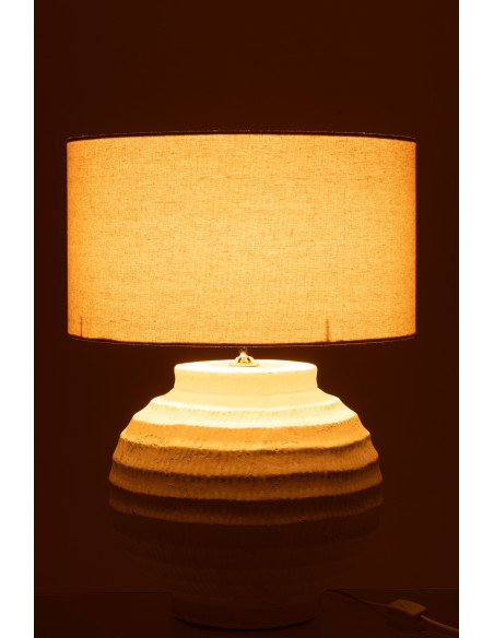 Grande Lampe boule Japandi chic H 62 cm Terre cuite Beige Tissu Blanc Toreko 
