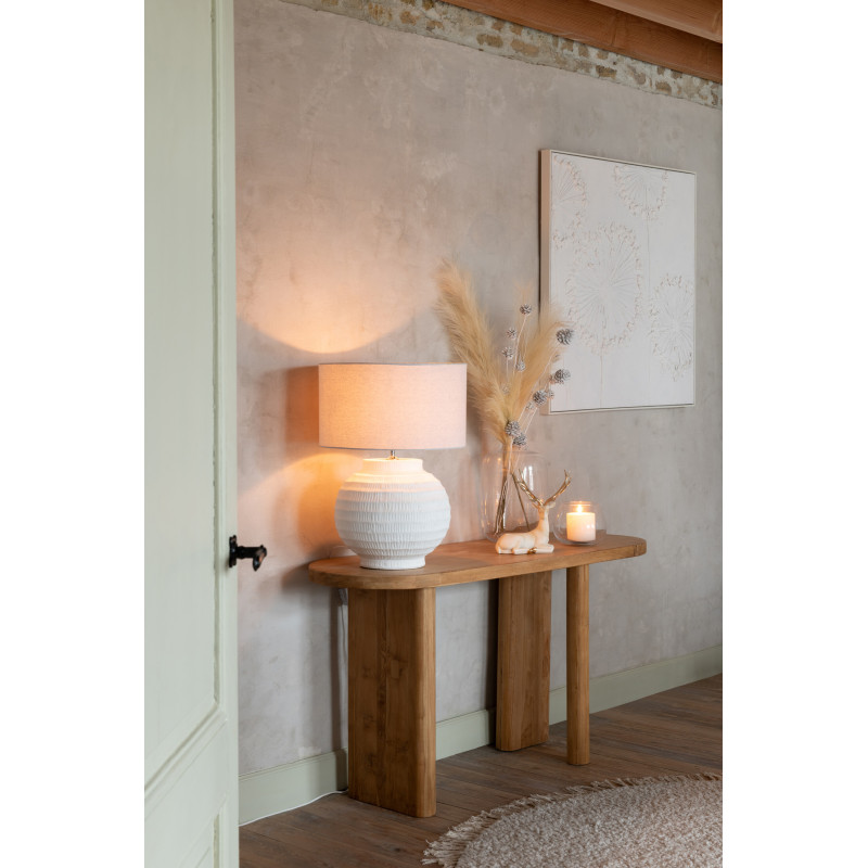 Grande Lampe boule Japandi chic H 62 cm Terre cuite Beige Tissu Blanc Toreko 