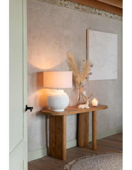 Grande Lampe boule Japandi chic H 62 cm Terre cuite Beige Tissu Blanc Toreko 