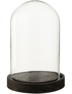 Cloche décorative H 16 cm Verre Transparent Bois Marron foncé Domyla 