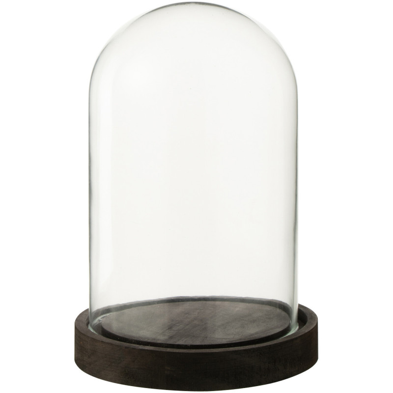 Cloche décorative H 16 cm Verre Transparent Bois Marron foncé Domyla 