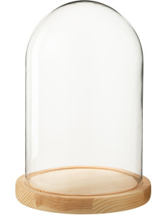 Cloche décorative H 26 cm Verre Transparent Bois Naturel Domyla 