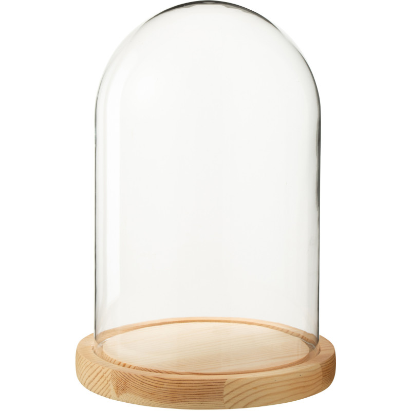 Cloche décorative H 26 cm Verre Transparent Bois Naturel Domyla 