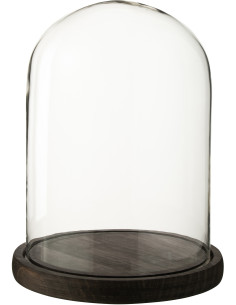 Grande Cloche décorative H 29 cm Verre Transparent Bois Marron foncé Domyla 