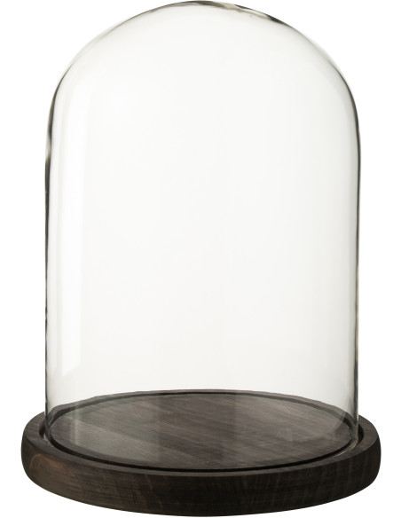 Grande Cloche décorative H 29 cm Verre Transparent Bois Marron foncé Domyla 