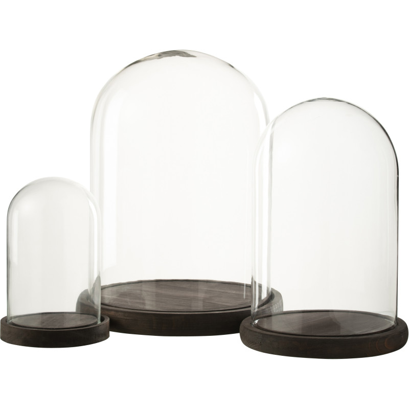 Grande Cloche décorative H 29 cm Verre Transparent Bois Marron foncé Domyla 