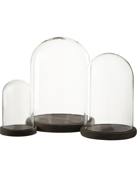 Grande Cloche décorative H 29 cm Verre Transparent Bois Marron foncé Domyla 