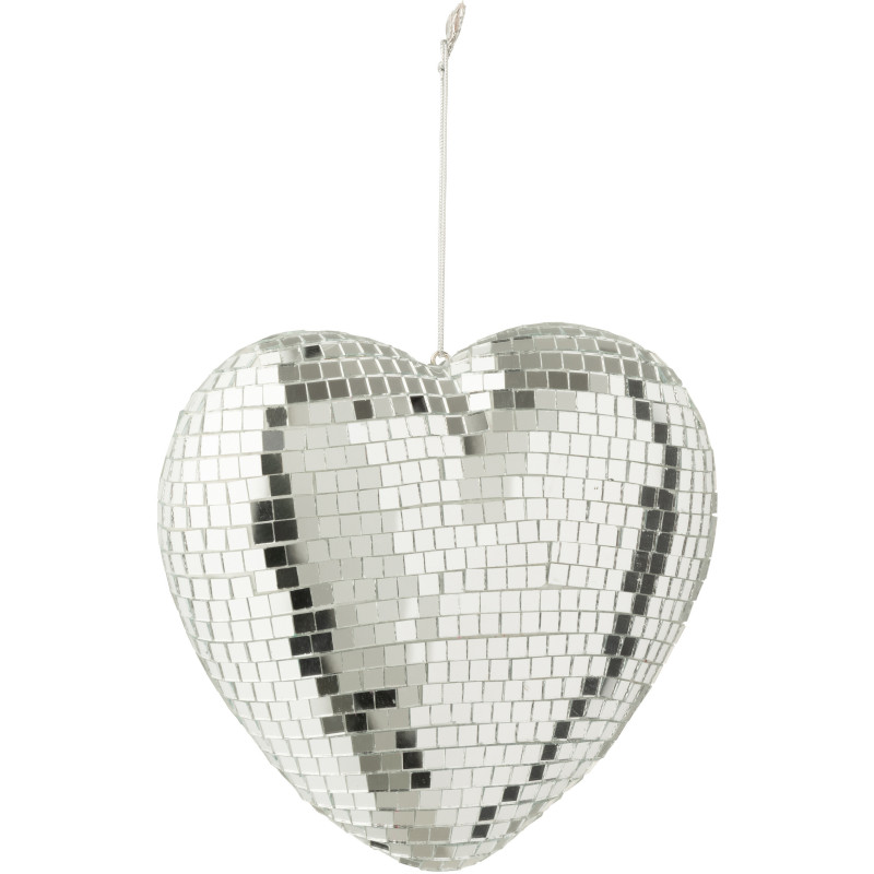 Coeur à suspendre design boule à facettes 13 cm Miroir Argenté Mousse Disco 