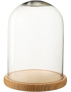 Grande Cloche décorative H 29 cm Verre Transparent Bois Naturel Domyla 