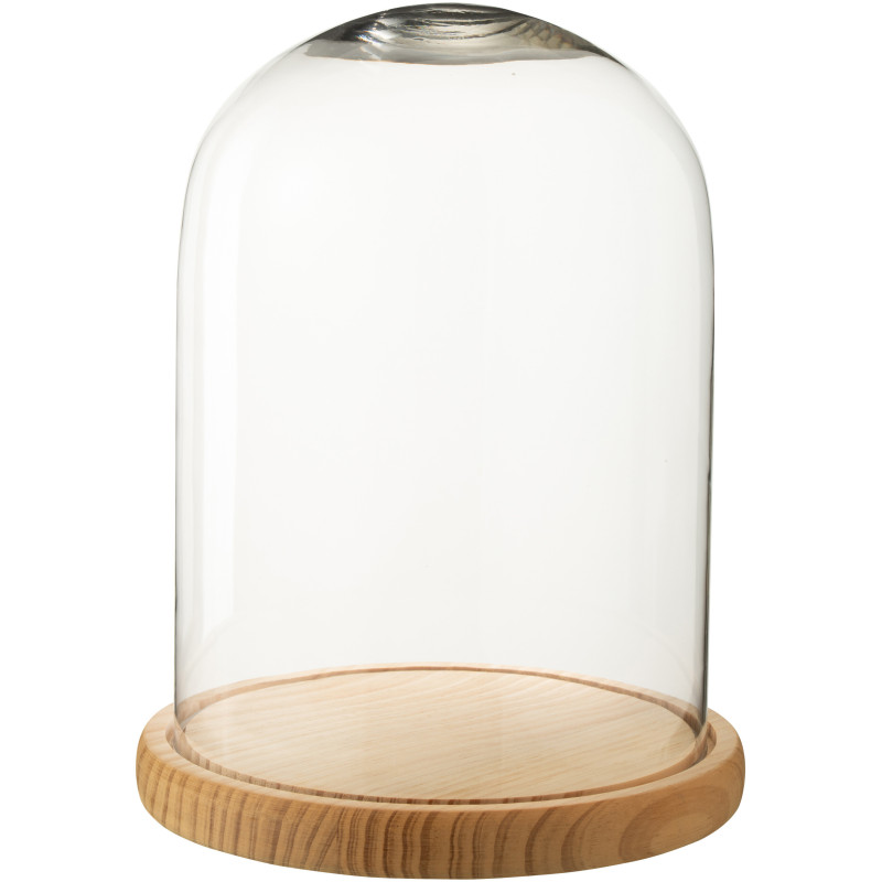 Grande Cloche décorative H 29 cm Verre Transparent Bois Naturel Domyla 