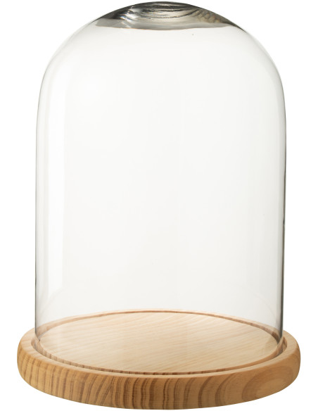 Grande Cloche décorative H 29 cm Verre Transparent Bois Naturel Domyla 