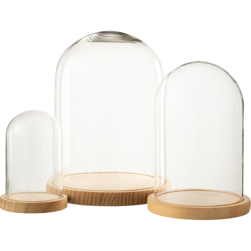 Grande Cloche décorative H 29 cm Verre Transparent Bois Naturel Domyla 