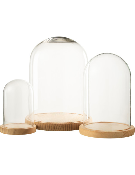 Grande Cloche décorative H 29 cm Verre Transparent Bois Naturel Domyla 