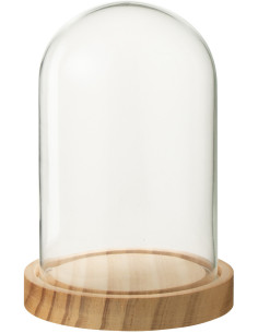 Cloche décorative H 16 cm Verre Transparent Bois Naturel Domyla 