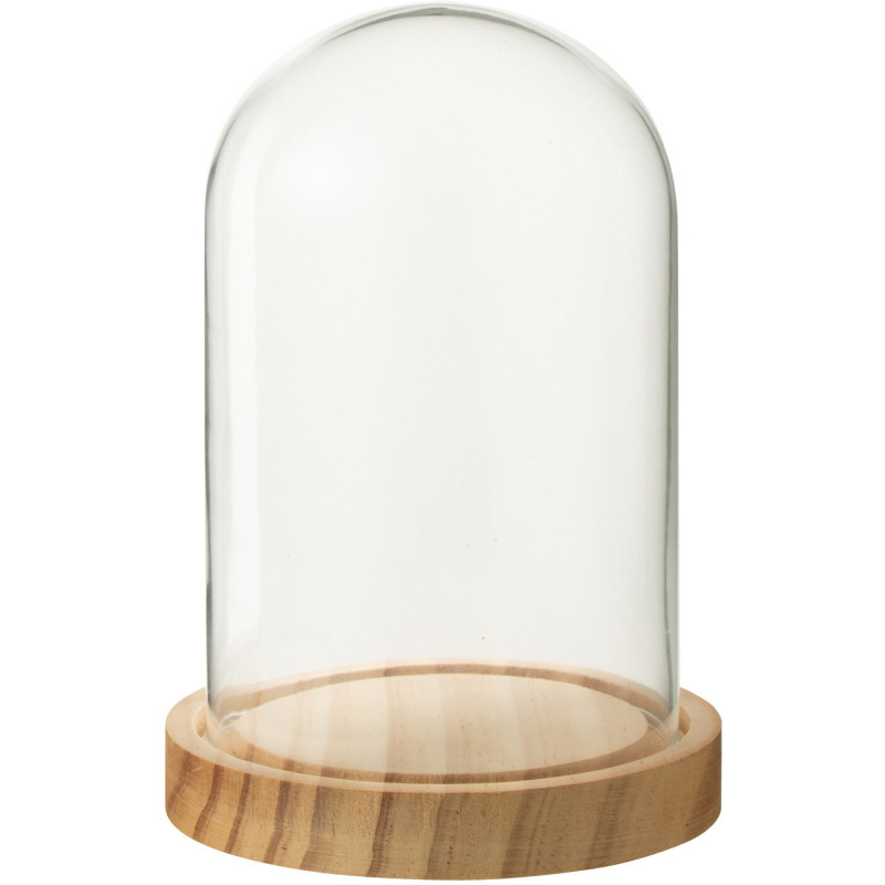 Cloche décorative H 16 cm Verre Transparent Bois Naturel Domyla 