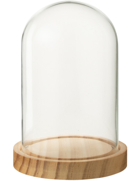 Cloche décorative H 16 cm Verre Transparent Bois Naturel Domyla 
